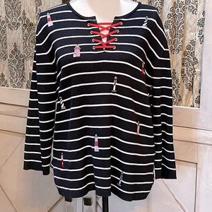Northern Isle Nautical Navy Lighthouse Sweater with Front Lacing Size XL